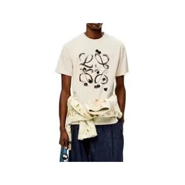 로에베 남성 이니셜 화이트 반팔티 - Mens White Tshirts - loe0619x - 1