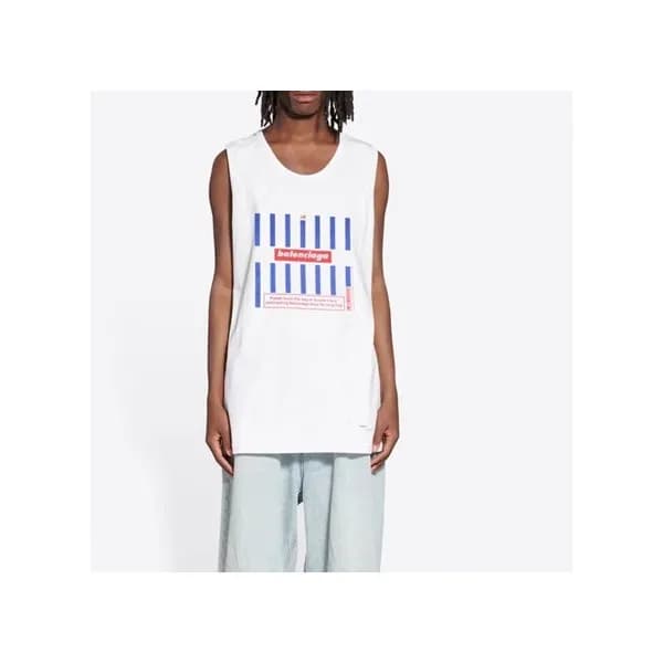 발렌시아가 남성 크루넥 화이트 나시 - Mens White Tshirts - bal0162…