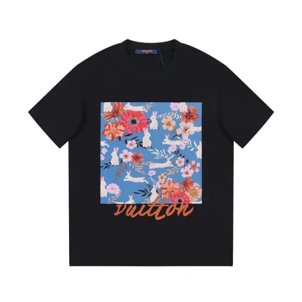 루이비통 남성 블랙 크루넥 반팔티 - Louis vuitton Mens Black Shor… - 1