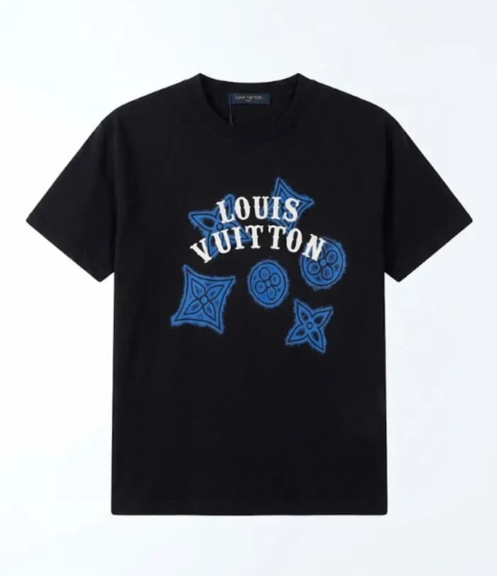 루이비통 남성 블랙 크루넥 반팔티 - Louis vuitton Mens Black Shor… - 1