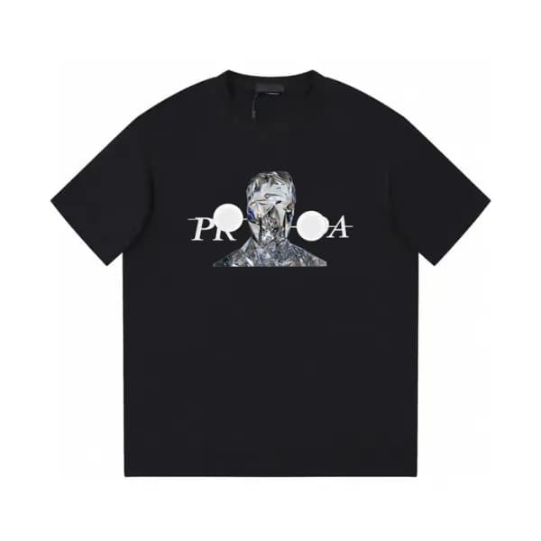 프라다 남성 크루넥 블랙 반팔티 - Prada Mens Black Short sleeved… - 1