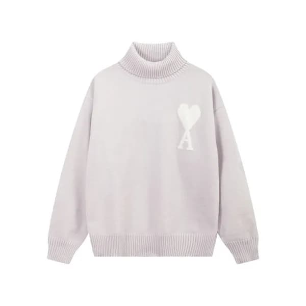 아미 남/녀 그레이 터틀넥 니트 - Ami Unisex Gray Knits - amc108… - 1