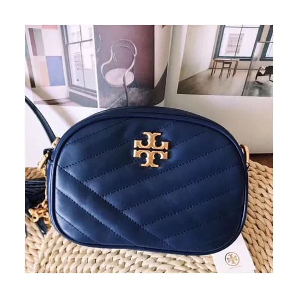 Tory Burch Leather Blue Kira Chevron Small Camera … - 1