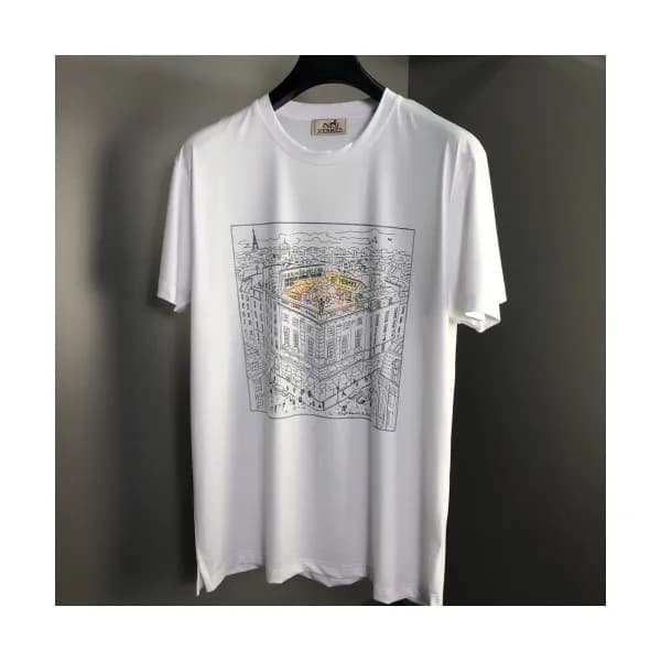 Hermes 2020 Mens Crew-neck Silket Short Sleeved Ts… - 1
