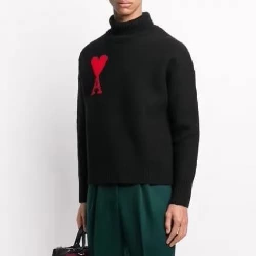 [아미]Ami 2020 Mens Logo Casual Turtle-neck Sweaters… - 1