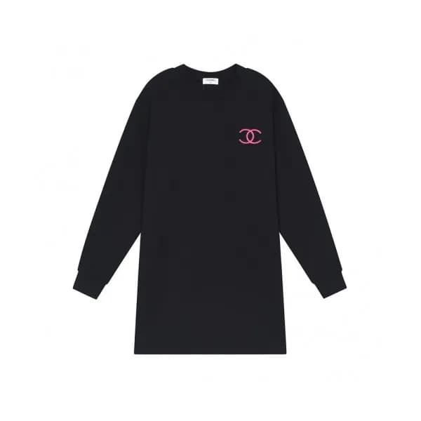 Chanel Womens Crew-neck Logo Cotton Tshirts Black… - 1