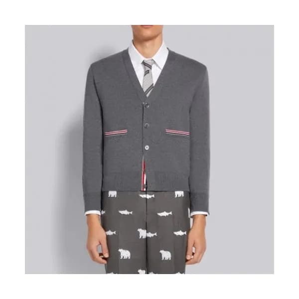 Thom Browne Mm/Wm Strap V-neck Cardigan Gray - 톰브… - 1