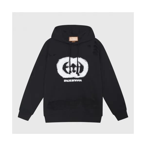 Gucci Unisex Logo Casual Cotton Hoodie Black - 구찌… - 1