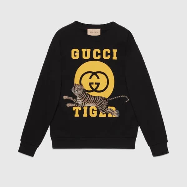 Gucci Unisex Logo Crew-neck Cotton Tshirts Black … - 1