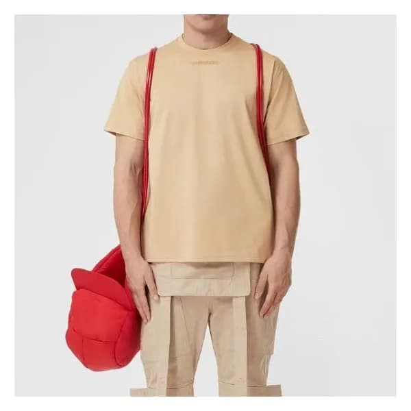 버버리 남자 크루넥 베이지 반팔티 - Unisex Beige Tshirts - bur043… - 1