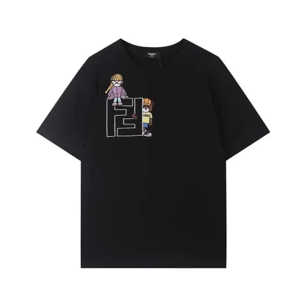 펜디 남/녀 크루넥 블랙 반팔티 - Unisex Black Tshirts - fen0118… - 1