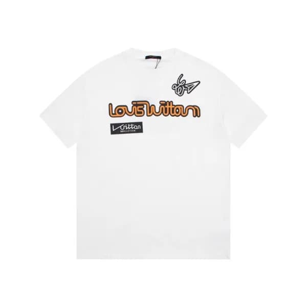 루이비통 남성 화이트 크루넥 반팔티 - Louis vuitton Mens White Sho… - 1