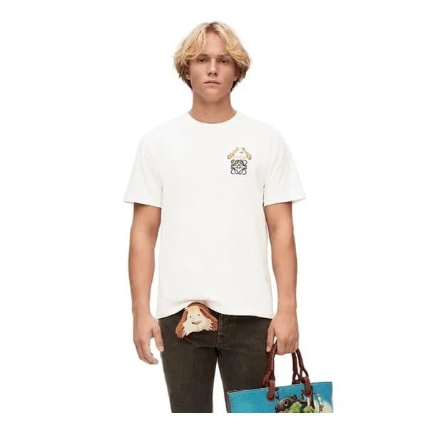 로에베 남/녀 이니셜 화이트 반팔티 - Loewe Unisex White Short sle… - 1