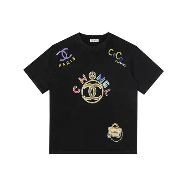 샤넬 남/녀 크루넥 블랙 반팔티 - Chanel Unisex Black Tshirts - … - 1