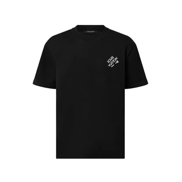 루이비통 남성 크루넥 블랙 반팔티 - Louis vuitton Mens Black Shor… - 1