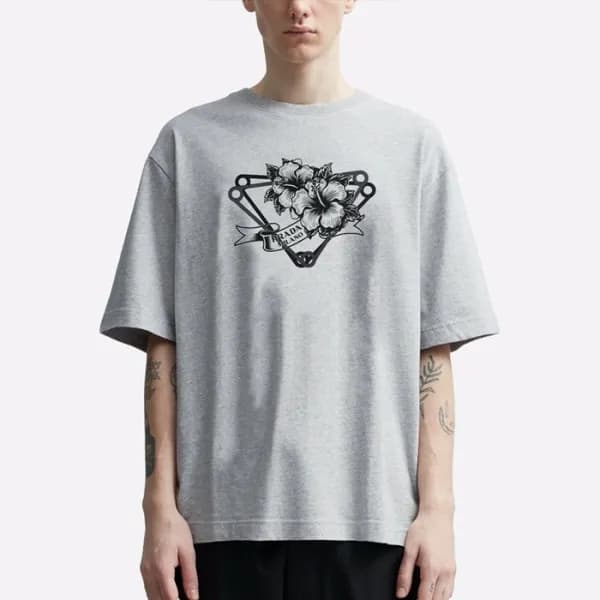 프라다 남성 그레이 반팔 티셔츠 - Prada Mens Round Tshirts - prc… - 1