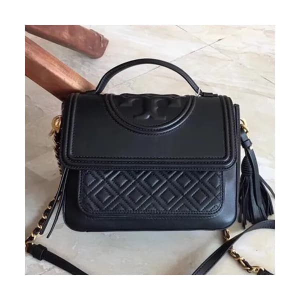 Tory Burch Leather Tassel Black Chain Tote Shoulde… - 1