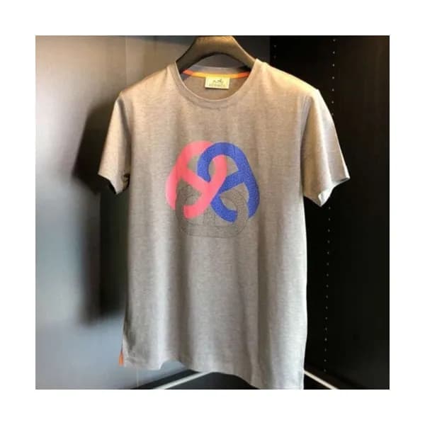 Hermes 2019 Mens Crew - neck Cotton Short Sleeved … - 1