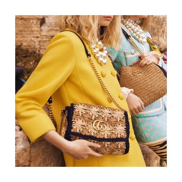 Gucci GG Marmont Raffia Women Chain Shoulder Bag,2… - 1