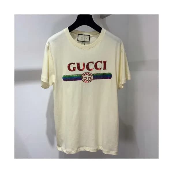 Gucci 2019 Mm/Wm Glitter Logo Cotton Short Sleeved… - 1