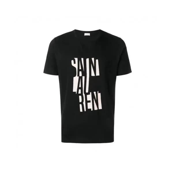 Saint Laurent 2020 Mens Logo Cotton Short Sleeved … - 1