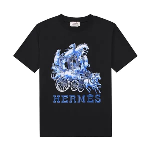 에르메스 남자 크루넥 블랙 반팔티 - Mens Black Tshirts - her0737x - 1