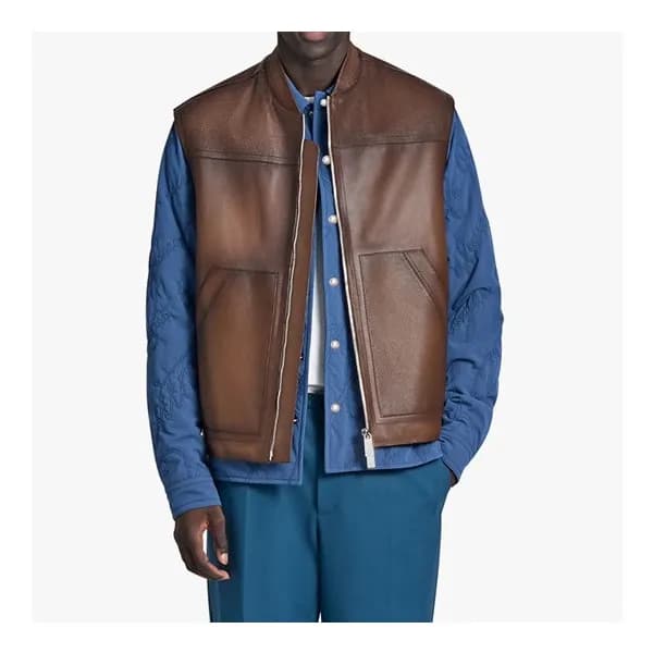 벨루티 남성 브라운 가죽 베스트 - Mens Brown Vest - ber0130x - 1