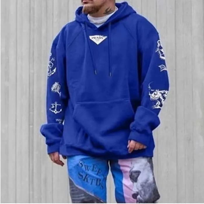 프라다 남성 캐쥬얼 블루 후드티 - Prada Mens Blue Hoodie - pra02… - 1