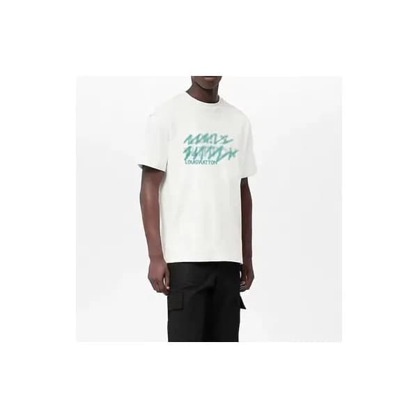 루이비통 남성 화이트 크루넥 반팔티 - Louis vuitton Mens White Tsh… - 1