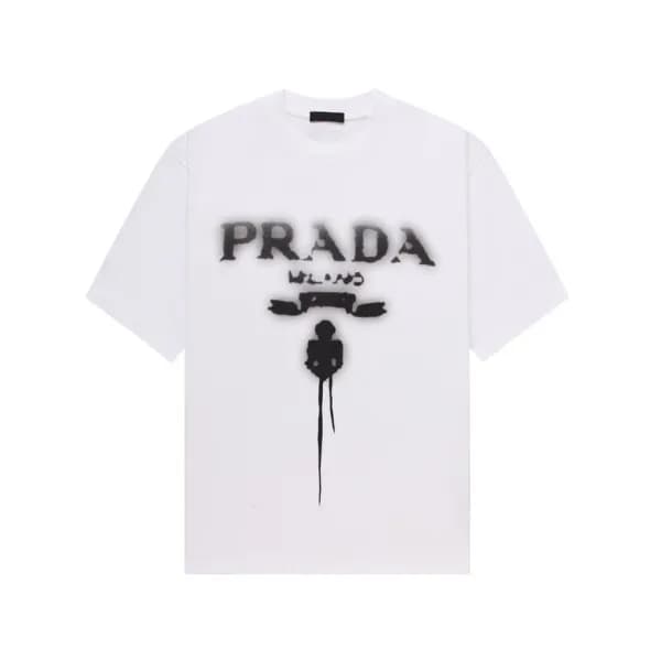 프라다 남성 크루넥 화이트 반팔티 - Prada Mens White Short sleeve… - 1