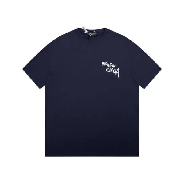 발렌시아가 남성 네이비 크루넥 반팔티 - Balenciaga Mens Navy Short … - 1