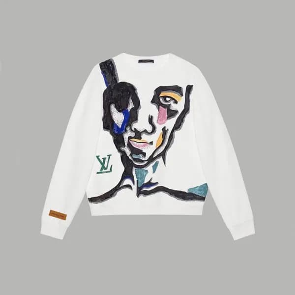 루이비통 남/녀 화이트 맨투맨 - Louis vuitton Unisex White Tshi… - 1