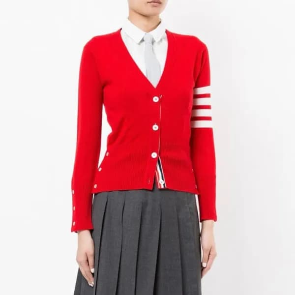 톰브라운 여성 브이넥 가디건 - Thom Browne Womens Red Cardigan … - 1