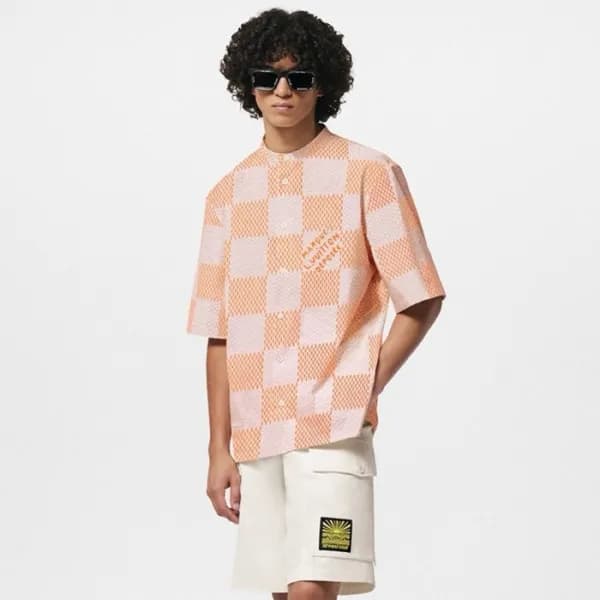 루이비통 남성 오렌지 반팔 셔츠 - Louis vuitton Mens Orange Shir… - 1