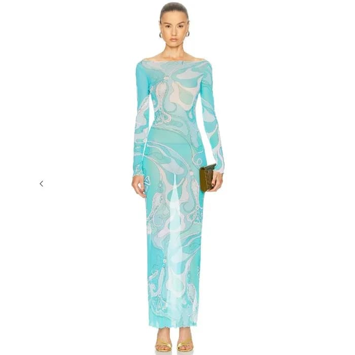 푸치 여성 러플 프린트 튤 맥시 드레스 - Pucci Womens Ruffled Print… - 1