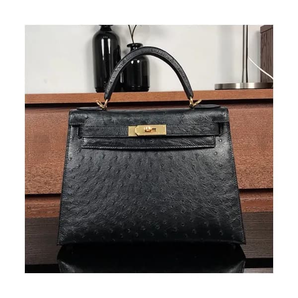 Hermes Kelly Ostrich Leather Tote Shoulder Bag ,28… - 1