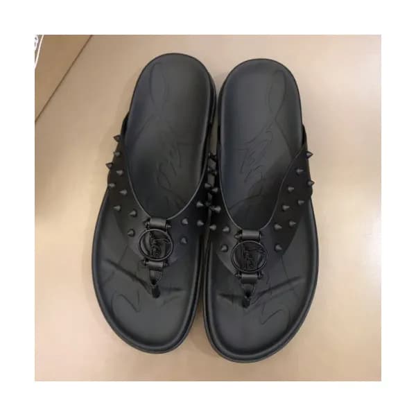 Christian Louboutin 2019 Mens Logo Stud Leather Fl… - 1