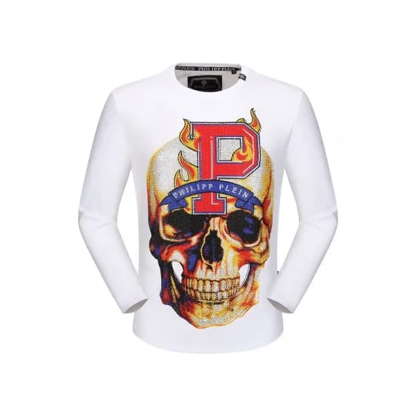 Philipp Plein Mens Skull Logo Cotton Man-to-man Ts… - 1