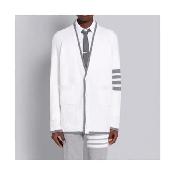 Thom Browne Mm/Wm Strap V-neck Cardigan Ivory - 톰… - 1