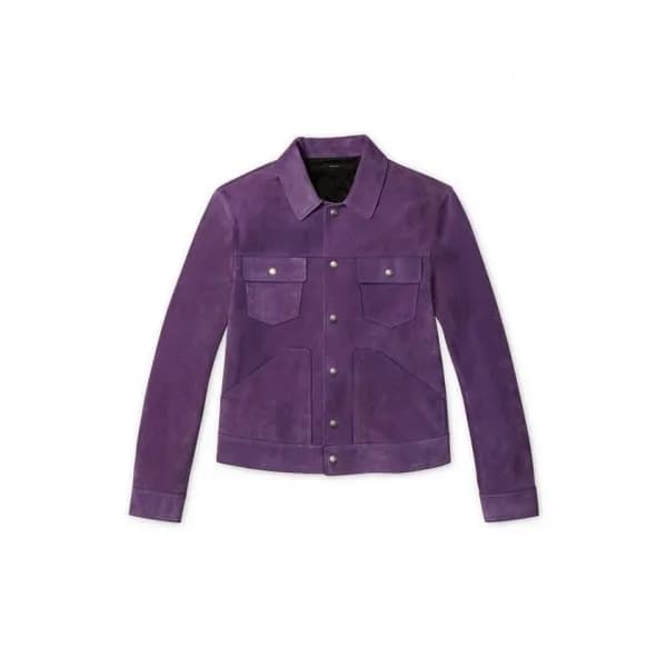 Tom Ford Mens Logo Casual Leather Jacket Purple -… - 1