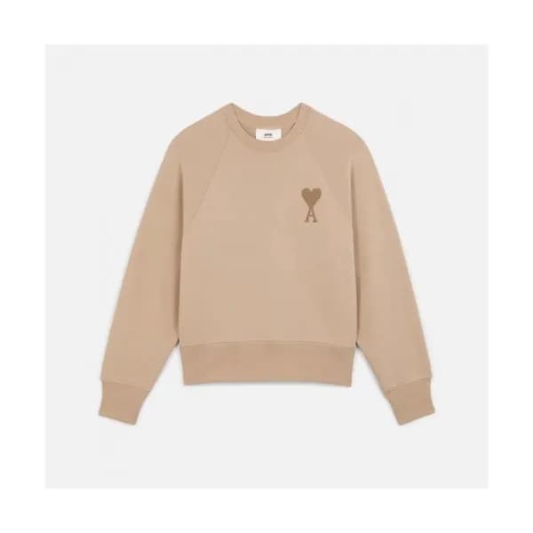 Ami Womens Logo Casual Cotton Man-to-man Camel - … - 1