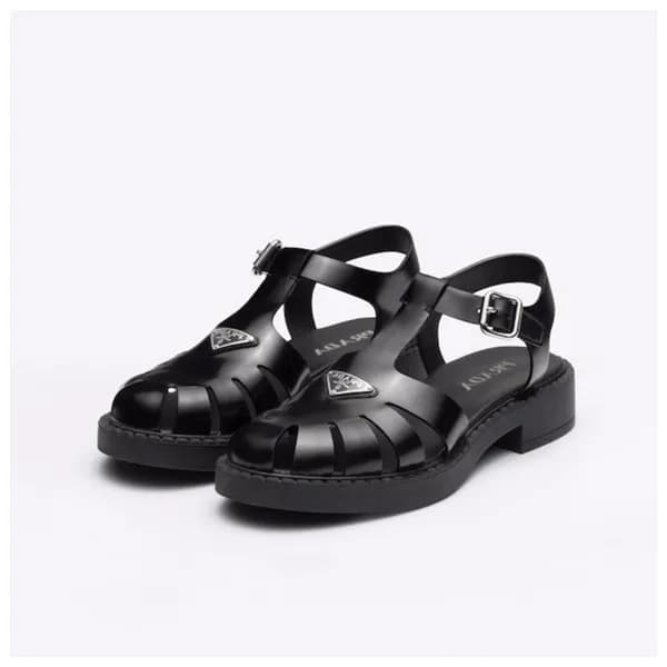 프라다 남성 로고 블랙 샌들 - Mens Black Sandals - pra02684x - 1
