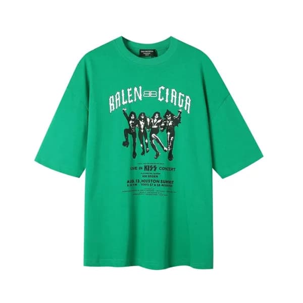 발렌시아가 남성 크루넥 그린 반팔티 - Mens Green Tshirts - bal0154… - 1