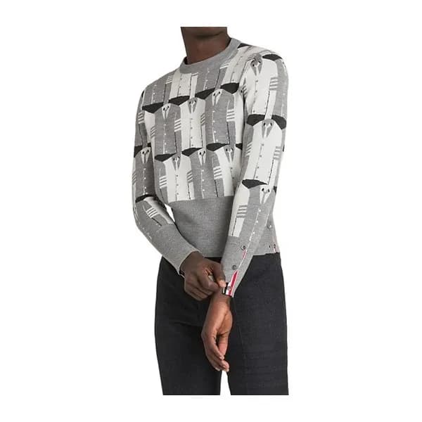 톰브라운 남성 그레이 크루넥 니트 - Thom Browne Mens Gray Knit - … - 1