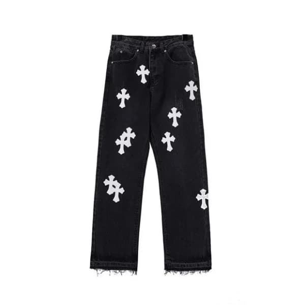 크롬하츠 남성 트렌디 블랙 청바지 - Chrom Hearts Mens Black Jeans… - 1