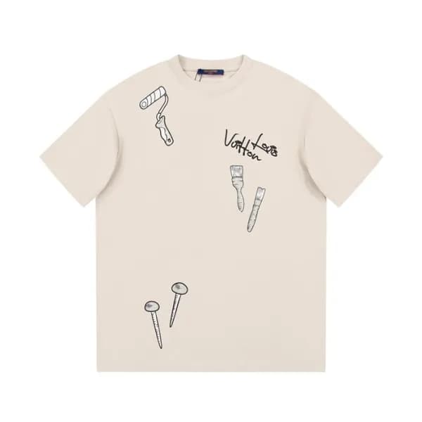 루이비통 남성 아이보리 크루넥 반팔티 - Louis vuitton Mens Ivory Sh… - 1
