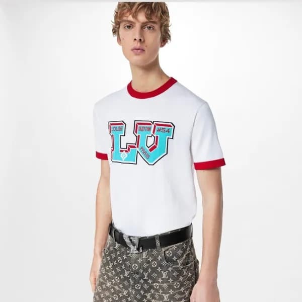 루이비통 남성 화이트 크루넥 반팔티 - Louis vuitton Mens White Sho… - 1