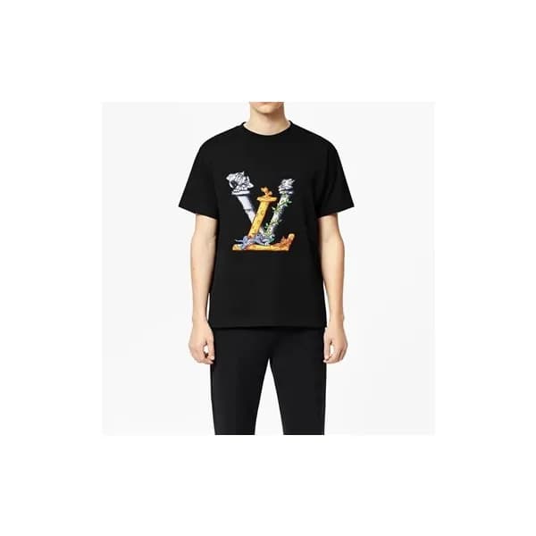 루이비통 남성 블랙 크루넥 반팔티 - Louis vuitton Mens Black Shor… - 1