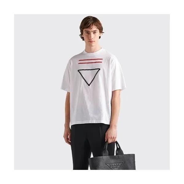 프라다 남성 크루넥 화이트 반팔티 - Prada Mens White Short sleeve…