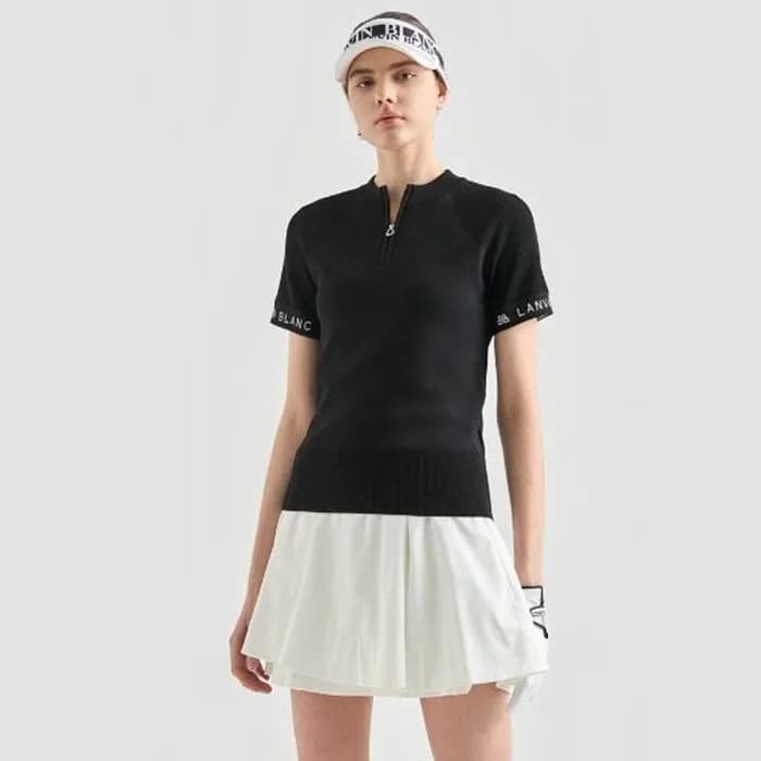 [LANVIN BLANC] 랑방블랑 여성 로고 자카드 하프 집업 니트 탑 - gol1120… - 1